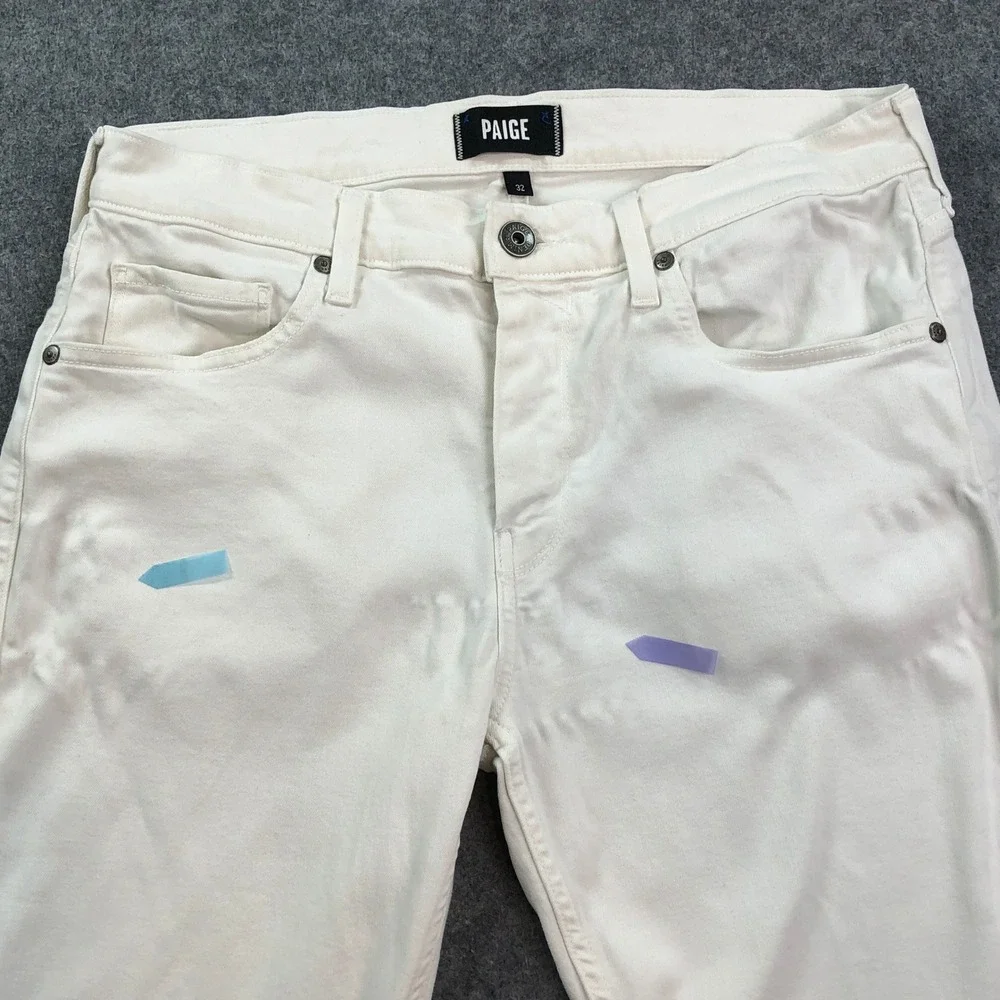PAIGE FEDERAL Mens Jeans 32x33 Slim Straight Leg Off-White Stretch Mid Rise